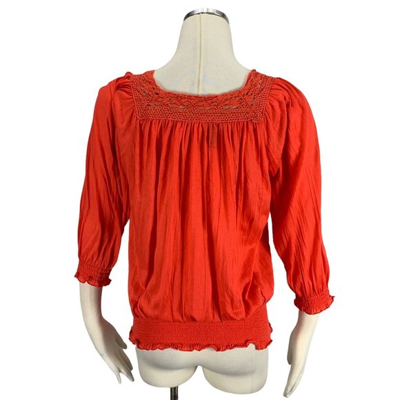 New Directions Medium Top Orange 3/4 Sleeve Crochet - Picture 3 of 6